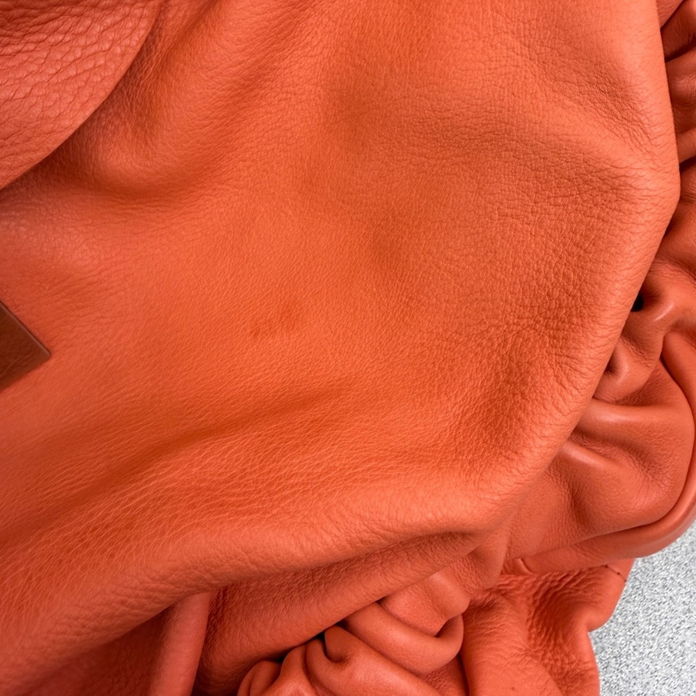 Marni Leather Hobo Bag Orange Purse Top Handle Flap Lock Large Ruffle Italy FLAW - Picture 3 of 16